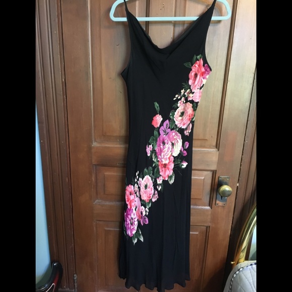 Vintage Dresses & Skirts - Vintage black, floral, midi dress - M - L